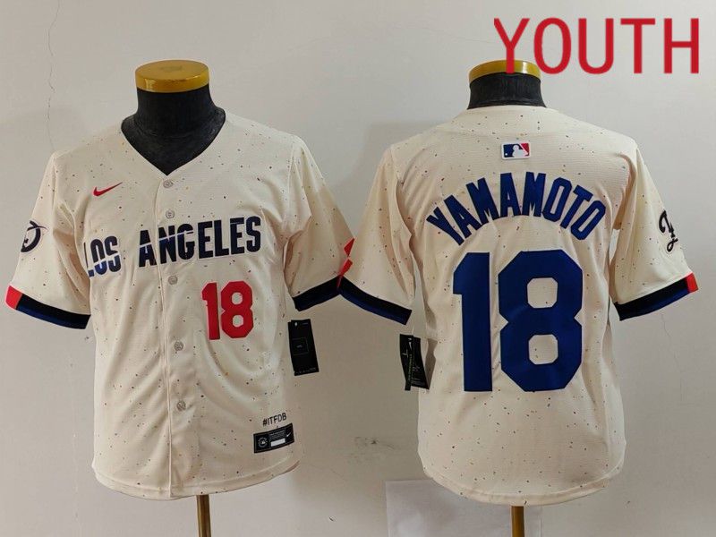 Youth Los Angeles Dodgers 18 Yamamoto Cream Fashion Nike Game MLB Jersey style 7012
